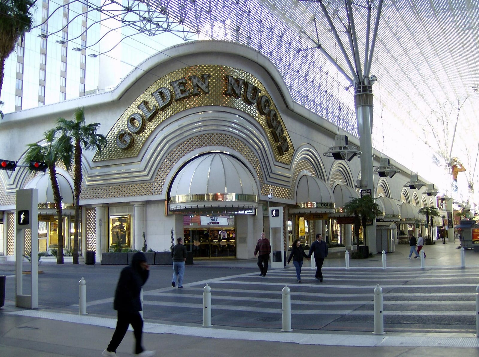 Golden Nugget entrance beneath the Fremont Street Experience canopy in downtown Las Vegas