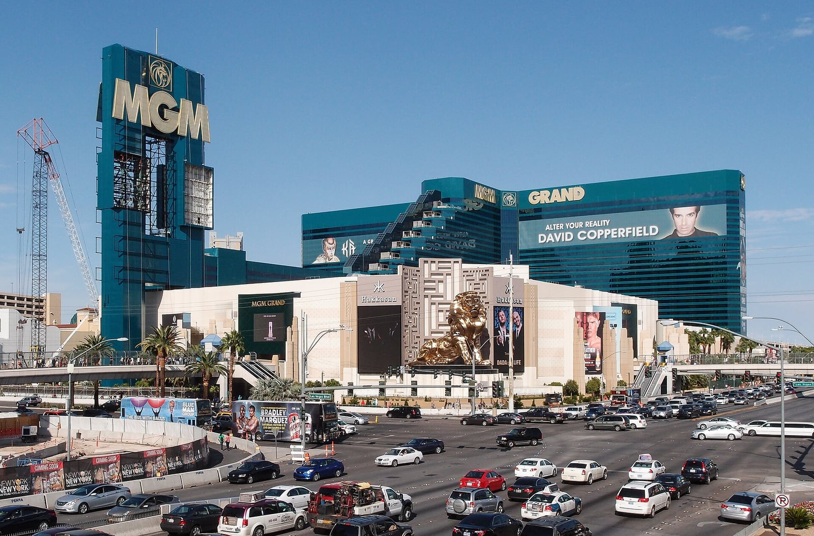 Green MGM Grand hotel tower and resort complex beside the South Las Vegas Strip